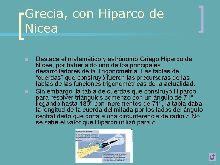 Grecia, con Hiparco de Nicea n n Destaca el matemático y astrónomo Griego Hiparco