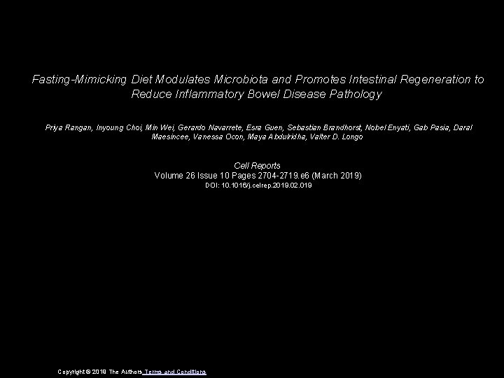 Fasting-Mimicking Diet Modulates Microbiota and Promotes Intestinal Regeneration to Reduce Inflammatory Bowel Disease Pathology