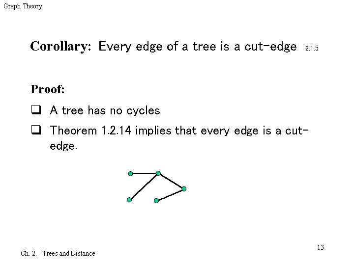 Graph Theory Corollary: Every edge of a tree is a cut-edge 2. 1. 5