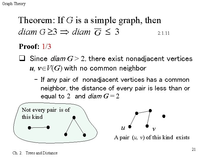 Graph Theory Theorem: If G is a simple graph, then diam G 3 diam
