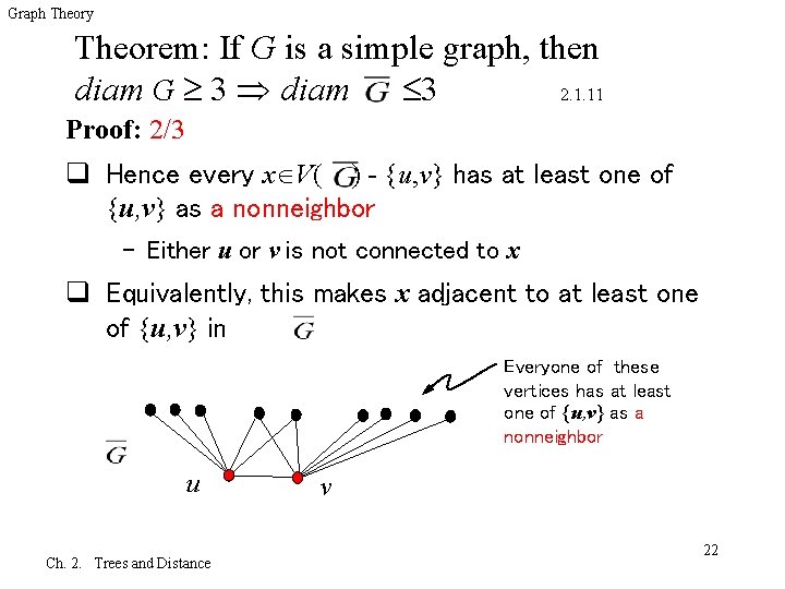 Graph Theory Theorem: If G is a simple graph, then diam G 3 diam