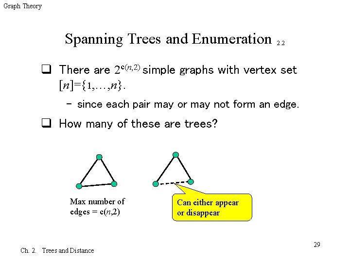 Graph Theory Spanning Trees and Enumeration 2. 2 q There are 2 c(n, 2)