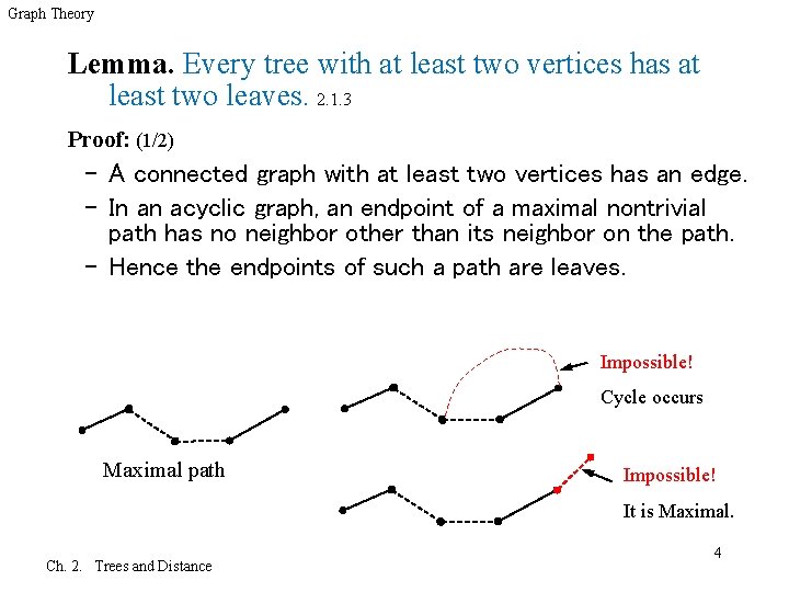 Graph Theory Lemma. Every tree with at least two vertices has at least two