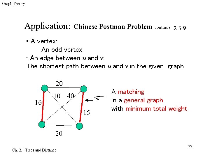 Graph Theory Application: Chinese Postman Problem continue 2. 3. 9 • A vertex: An