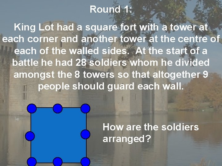 Round 1: King Lot had a square fort with a tower at each corner