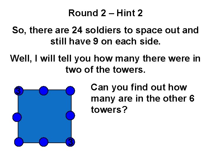 Round 2 – Hint 2 So, there are 24 soldiers to space out and