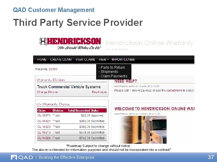 QAD Customer Management Third Party Service Provider - Parts to Return - Shipments -