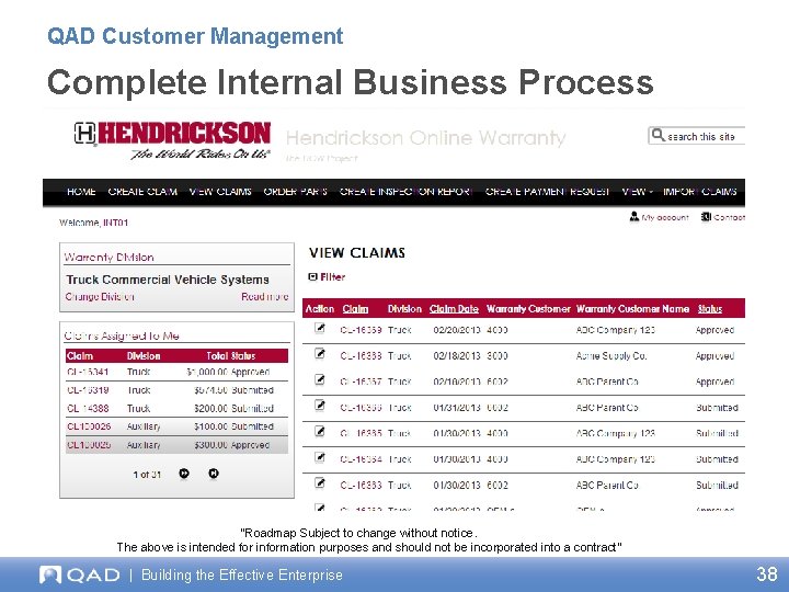 QAD Customer Management Complete Internal Business Process “Roadmap Subject to change without notice. The