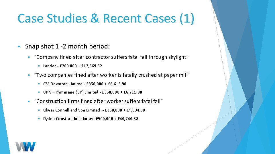 Case Studies & Recent Cases (1) § Snap shot 1 -2 month period: §