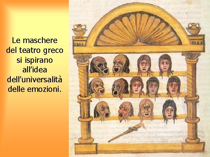Le maschere del teatro greco si ispirano all’idea dell’universalità delle emozioni. 