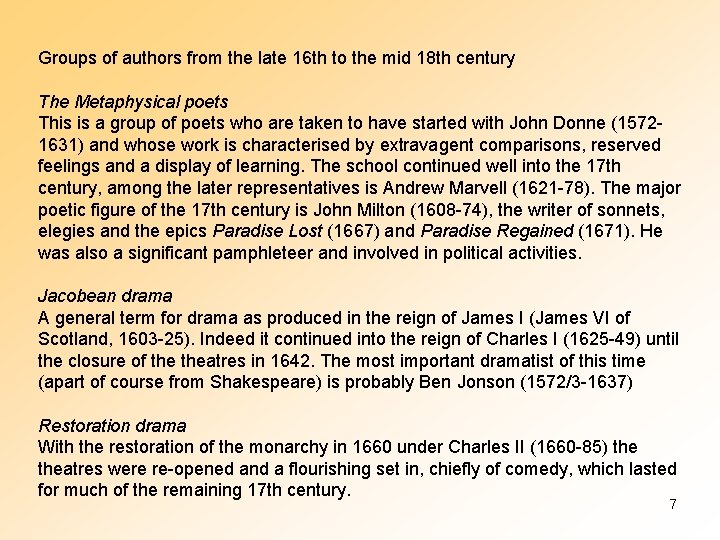 Groups of authors from the late 16 th to the mid 18 th century