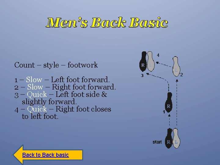 Men’s Back Basic Count – style – footwork 1 – Slow – Left foot