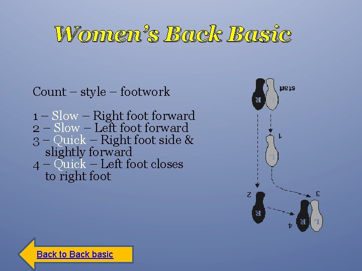 Women’s Back Basic Count – style – footwork 1 – Slow – Right foot
