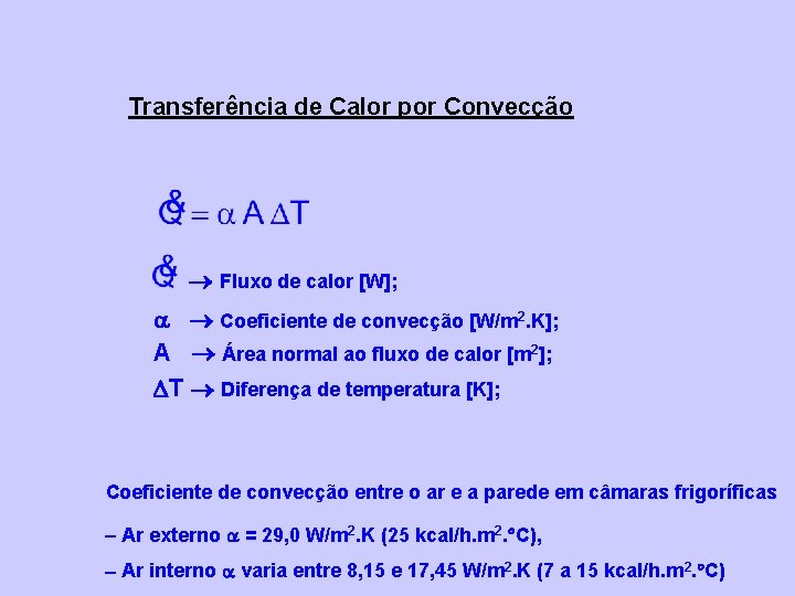 Transferência de Calor por Convecção Fluxo de calor [W]; Coeficiente de convecção [W/m 2.