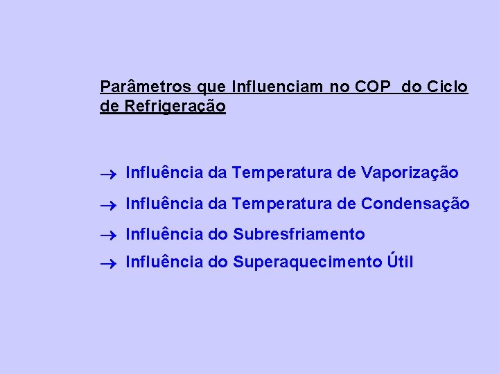 Parâmetros que Influenciam no COP do Ciclo de Refrigeração Influência da Temperatura de Vaporização