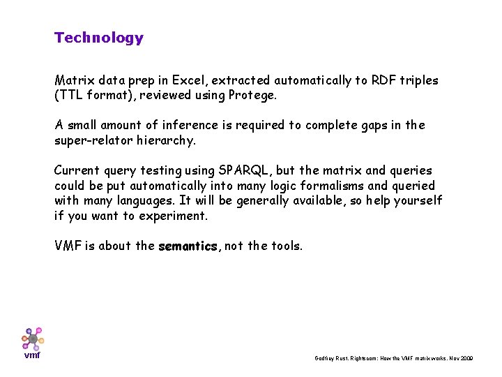 Technology Matrix data prep in Excel, extracted automatically to RDF triples (TTL format), reviewed