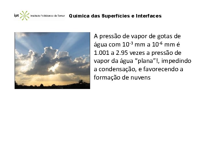 Química das Superfícies e Interfaces A pressão de vapor de gotas de água com Química das Superfícies e Interfaces A pressão de vapor de gotas de água com