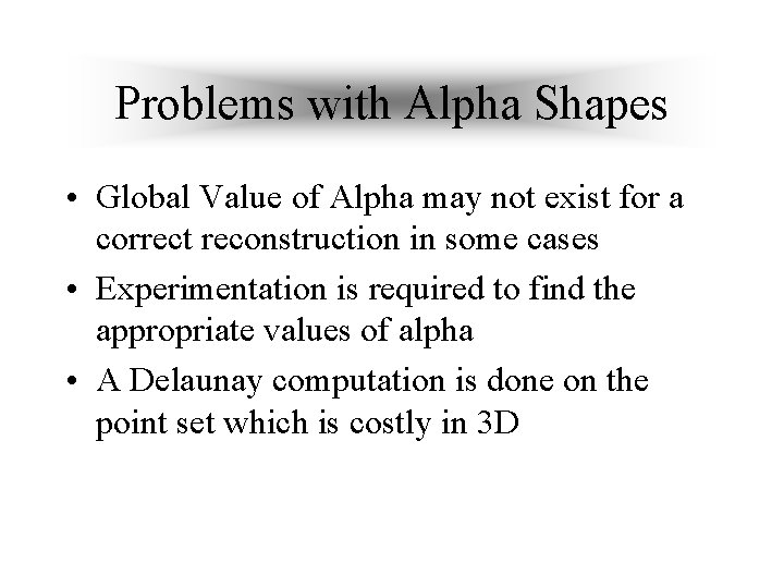 Problems with Alpha Shapes • Global Value of Alpha may not exist for a