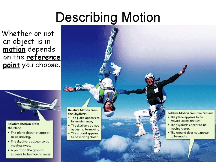 Describing Motion Whether or not an object is in motion depends on the reference