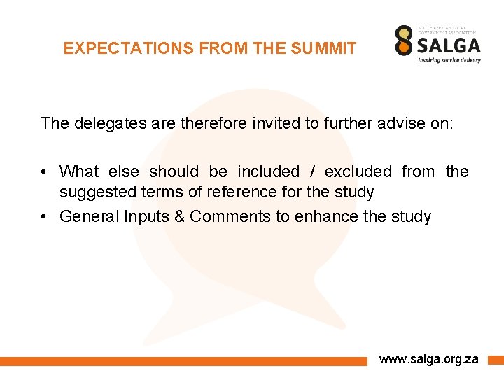 EXPECTATIONS FROM THE SUMMIT The delegates are therefore invited to further advise on: • EXPECTATIONS FROM THE SUMMIT The delegates are therefore invited to further advise on: •