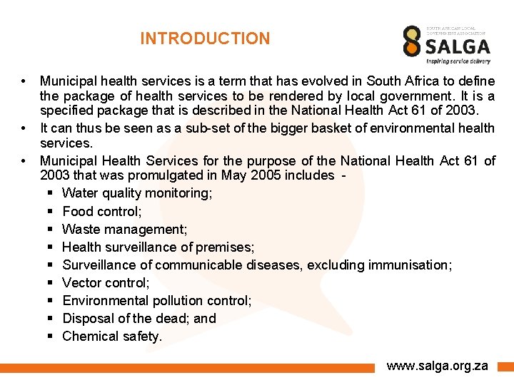 INTRODUCTION • • • Municipal health services is a term that has evolved in INTRODUCTION • • • Municipal health services is a term that has evolved in