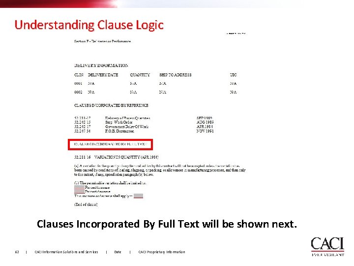 Understanding Clause Logic Clauses Incorporated By Full Text will be shown next. 62 |