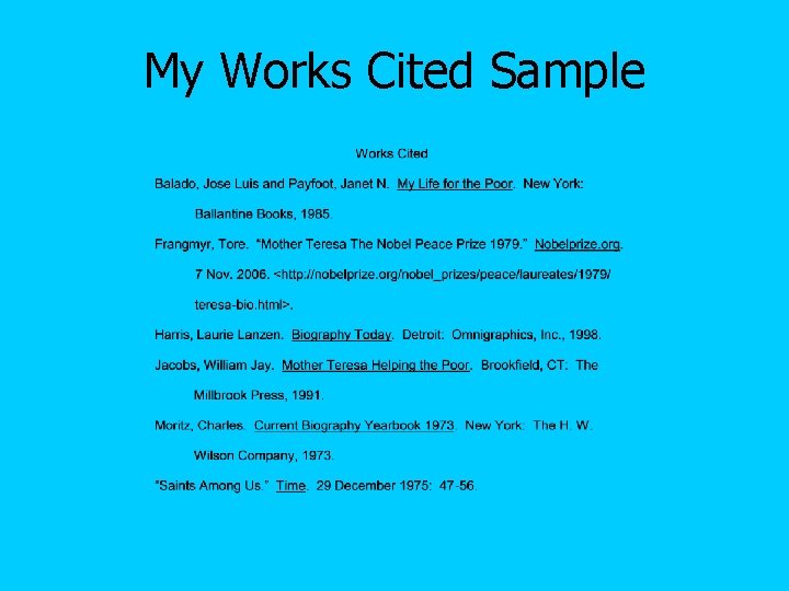 My Works Cited Sample My Works Cited Sample
