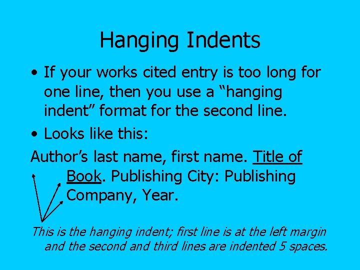 Hanging Indents • If your works cited entry is too long for one line, Hanging Indents • If your works cited entry is too long for one line,