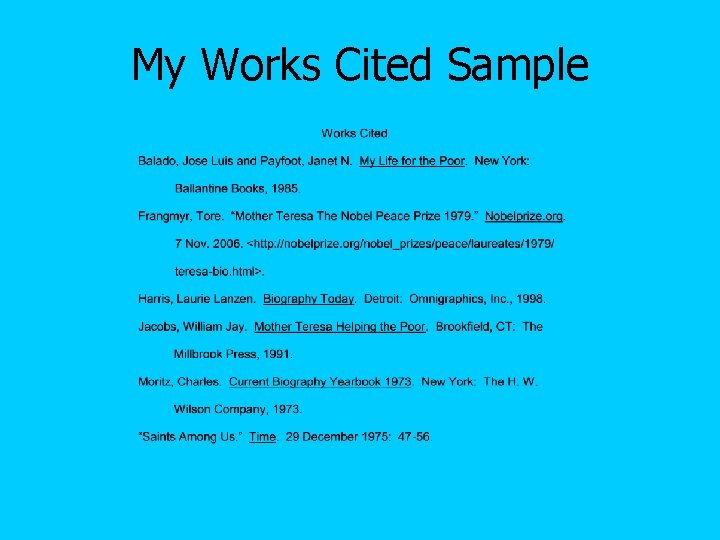 My Works Cited Sample My Works Cited Sample