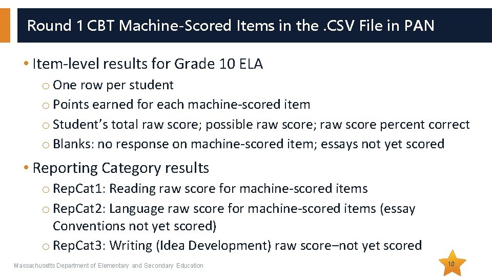 Round 1 CBT Machine-Scored Items in the. CSV File in PAN • Item-level results