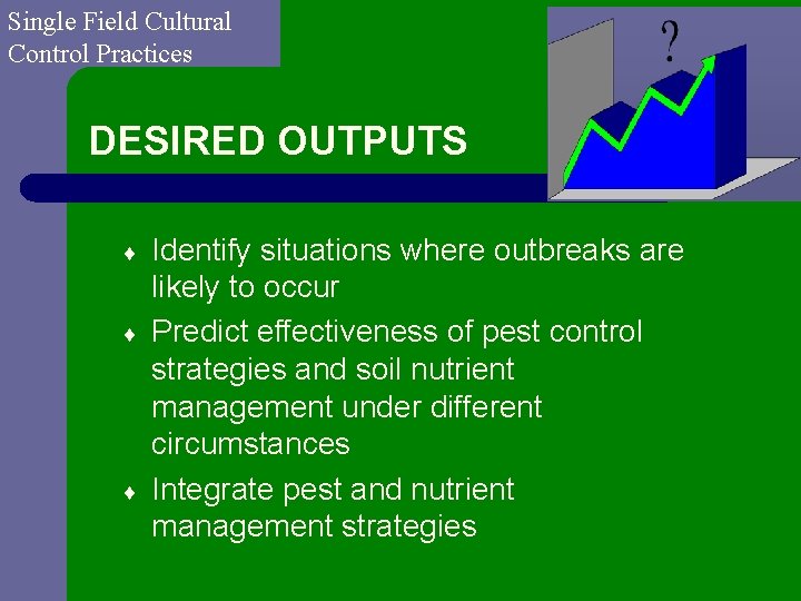 Single Field Cultural Control Practices DESIRED OUTPUTS ¨ ¨ ¨ Identify situations where outbreaks