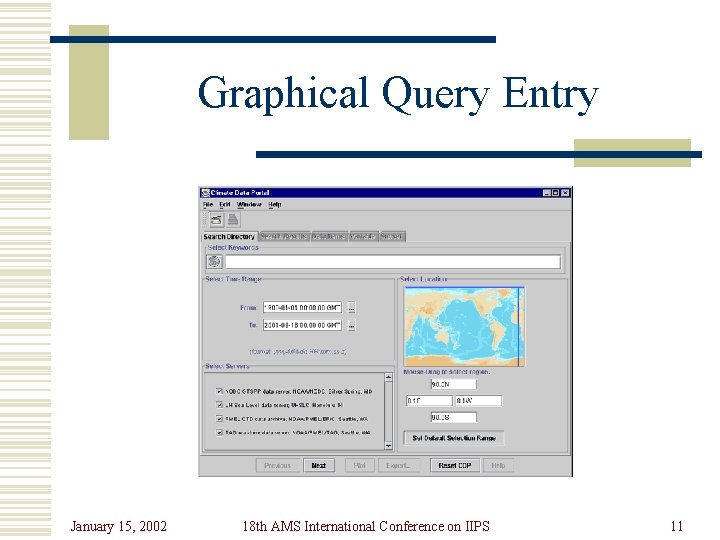 Graphical Query Entry January 15, 2002 18 th AMS International Conference on IIPS 11