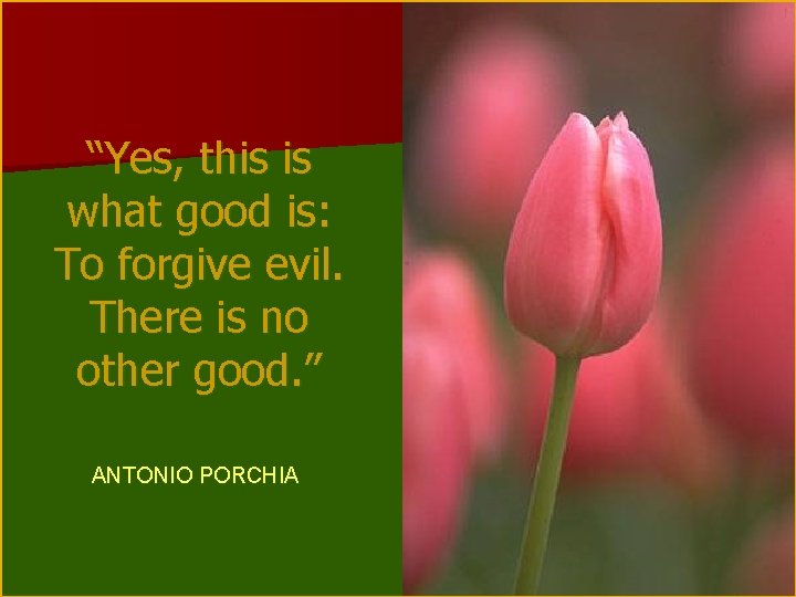 “Yes, this is what good is: To forgive evil. There is no other good.