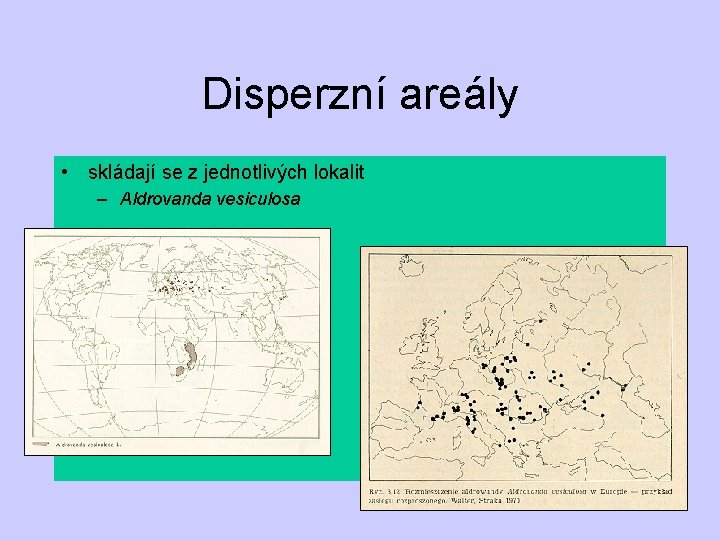 Disperzní areály • skládají se z jednotlivých lokalit – Aldrovanda vesiculosa 