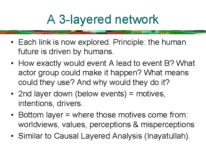 A 3 -layered network • Each link is now explored. Principle: the human future