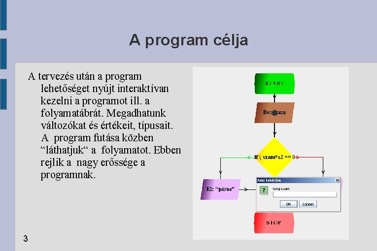 A program célja A tervezés után a program lehetőséget nyújt interaktívan kezelni a programot