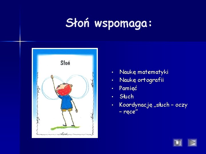 Słoń wspomaga: • • • Naukę matematyki Naukę ortografii Pamięć Słuch Koordynację „słuch – Słoń wspomaga: • • • Naukę matematyki Naukę ortografii Pamięć Słuch Koordynację „słuch –