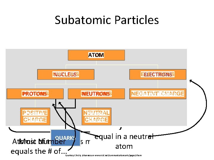 Subatomic Particles ATOM NUCLEUS ELECTRONS PROTONS NEUTRONS Positive Charge Neutral Charge Negative Charge equal