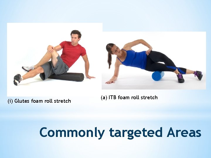 (i) Glutes foam roll stretch (a) ITB foam roll stretch Commonly targeted Areas 