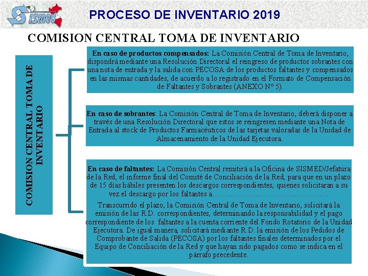PROCESO DE INVENTARIO 2019 COMISION CENTRAL TOMA DE INVENTARIO En caso de productos compensados: