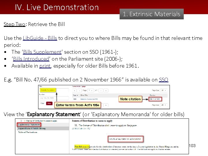 IV. Live Demonstration 1. Extrinsic Materials Step Two: Retrieve the Bill Use the Lib.