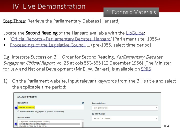 IV. Live Demonstration 1. Extrinsic Materials Step Three: Retrieve the Parliamentary Debates (Hansard) Locate