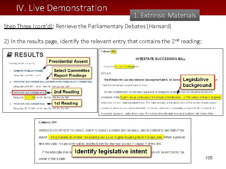 IV. Live Demonstration 1. Extrinsic Materials Step Three (cont’d): Retrieve the Parliamentary Debates (Hansard)