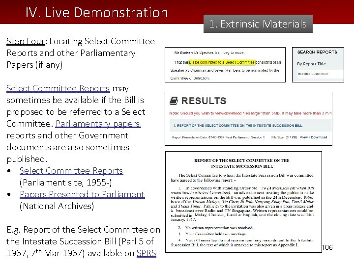 IV. Live Demonstration 1. Extrinsic Materials Step Four: Locating Select Committee Reports and other