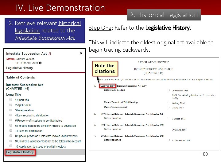 IV. Live Demonstration 2. Retrieve relevant historical legislation related to the Intestate Succession Act.