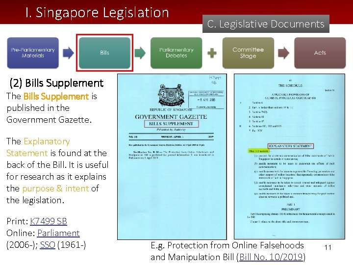 I. Singapore Legislation C. Legislative Documents (2) Bills Supplement The Bills Supplement is published