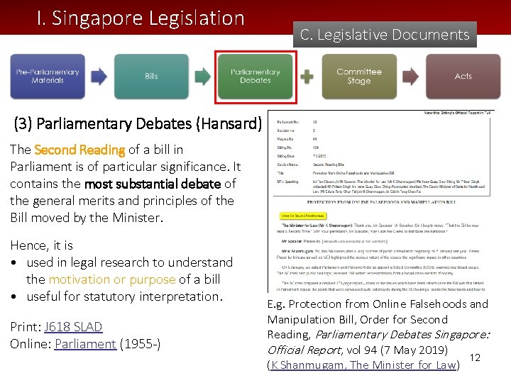 I. Singapore Legislation C. Legislative Documents (3) Parliamentary Debates (Hansard) The Second Reading of
