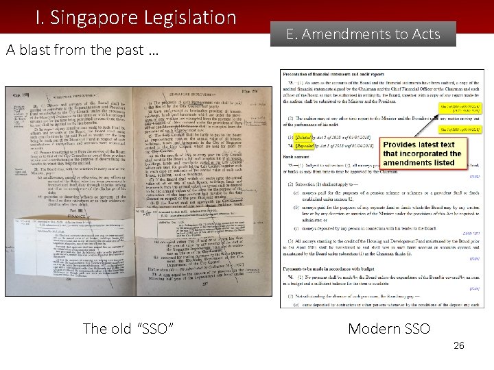 I. Singapore Legislation A blast from the past … The old “SSO” E. Amendments