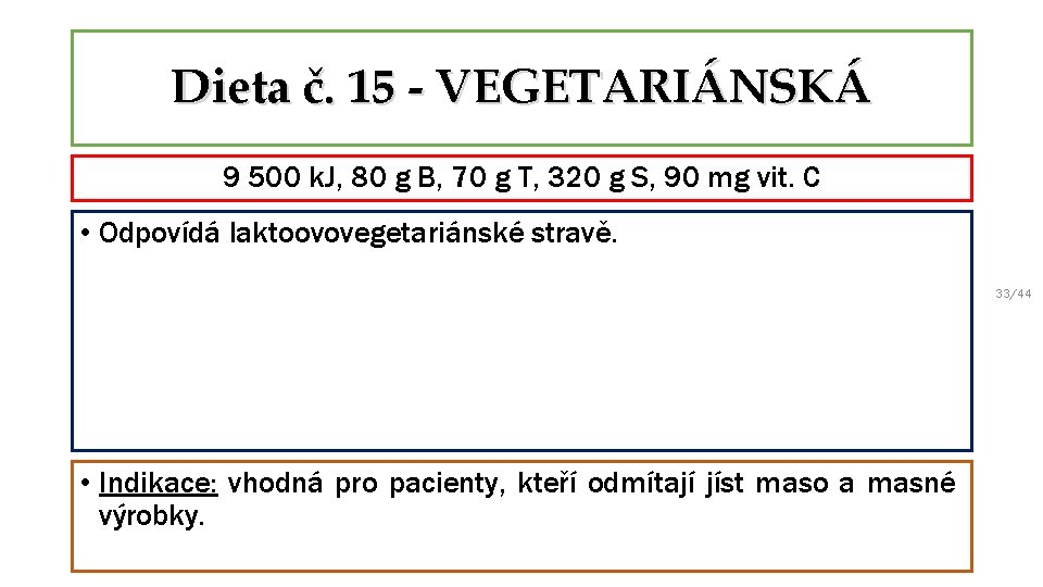 Dieta č. 15 - VEGETARIÁNSKÁ 9 500 k. J, 80 g B, 70 g