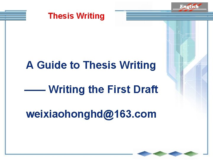 Thesis Writing A Guide to Thesis Writing —— Writing the First Draft weixiaohonghd@163. com